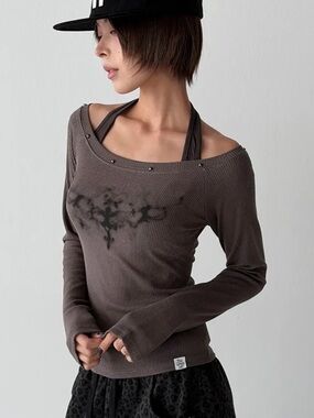 Musinsa THE GREEN LAB Halter Neck Layered T-Shirt [Brown]